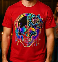 Load image into Gallery viewer, Dreamcatcher Sugar Skull Shirt - Retro Checkerboard Graphic Tee - 90s Unisex Day of the Dead T-Shirt - Back to School Alt Streetwear
