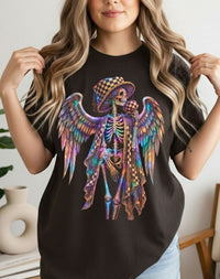 Load image into Gallery viewer, Goth Angel Skeleton Shirt - Neon Winged Sugar Skull Tee - Retro Unisex Streetwear T-Shirt - Back to School Alt Whimsigoth Top