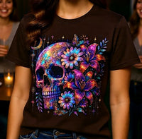 Load image into Gallery viewer, Psychedelic Floral Skull T‑Shirt Cosmic Day of the Dead Graphic Tee
