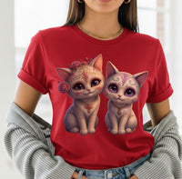 Load image into Gallery viewer, Sugar Skull Cats Black T-Shirt, Day of the Dead Kitten Tee, Cute Calavera Cat Shirt, Halloween Cat Graphic Tee, Dia de los Muertos Gift