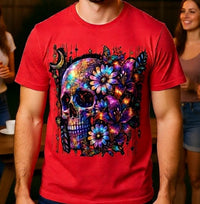 Load image into Gallery viewer, Psychedelic Floral Skull T‑Shirt Cosmic Day of the Dead Graphic Tee