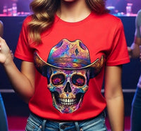 Load image into Gallery viewer, Mosaic Cowboy Skull Shirt - Ornate Western Gothic Graphic Tee - Retro Unisex Country T-Shirt - Back to School Edgy Halloween Wear