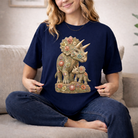 Load image into Gallery viewer, Triceratops Shirt, Dinosaur Mom and Baby Tee, Floral Dino T Shirt, Prehistoric Animal Shirt, Dinosaur Lover Gift, Cute Jurassic Apparel