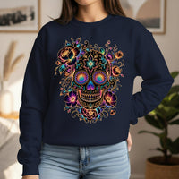 Load image into Gallery viewer, Colorful Sugar Skull Crewneck Sweatshirt | Floral Day of the Dead