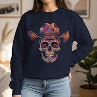 Load image into Gallery viewer, Colorful Cowboy Skull Sweatshirt | Neon Western Skull Crewneck