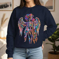 Load image into Gallery viewer, Angel Skeleton Sweatshirt, La Catrina, Day of the Dead, Psychedelic Goth Graphic Tee, Spooky Angelic Skull Gift