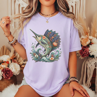 Load image into Gallery viewer, Sailfish - Ocean Floral Marlin Graphic Tee, Whimsical Millefleurs Swordfish Gift, Coastal Aesthetic Art, Comfort Colors Fishing Shirt