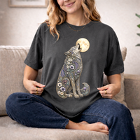 Load image into Gallery viewer, Howling Floral Wolf T-Shirt — Moonlit Nature Graphic Tee