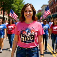 Load image into Gallery viewer, Let Freedom Ring T-Shirt, Patriotic Fireworks Tee, 4th of July, 250th, America's 250th birthday
