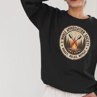 Load and play video in Gallery viewer, S'mores Appreciation Society Crewneck Sweatshirt, Roast, Relax, Repeat Camping Graphic