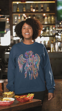 Load and play video in Gallery viewer, Angel Skeleton Sweatshirt, La Catrina, Day of the Dead, Psychedelic Goth Graphic Tee, Spooky Angelic Skull Gift