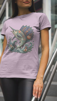 Load and play video in Gallery viewer, Sailfish - Ocean Floral Marlin Graphic Tee, Whimsical Millefleurs Swordfish Gift, Coastal Aesthetic Art, Comfort Colors Fishing Shirt