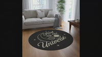 Load and play video in Gallery viewer, Trust the Universe Round Rug – Celestial Moon &amp; Planets Decorative Floor Mat