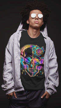 Load and play video in Gallery viewer, Dreamcatcher Sugar Skull Shirt - Retro Checkerboard Graphic Tee - 90s Unisex Day of the Dead T-Shirt - Back to School Alt Streetwear