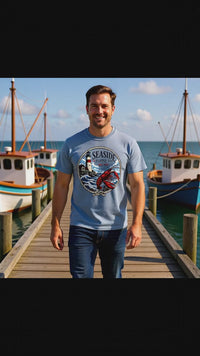 Load and play video in Gallery viewer, Seaside Supply Co. Lobster &amp; Lighthouse T-Shirt