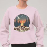 Load and play video in Gallery viewer, Summer Nights Club Stay Up, Look Up  Sweatshirt, Campfire Graphic Pullover
