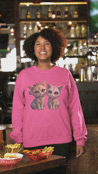 Load and play video in Gallery viewer, Sugar Skull Kittens, Day of the Dead, Cute Halloween Pullover, Whimsical Cat Lover Gift, Dia de los Muertos Graphic Tee
