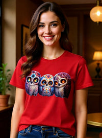 Load image into Gallery viewer, Sugar Skull Owls, Day of the Dead, Calavera Shirt, Mystical Halloween Graphic Tee, Dia de los Muertos Gift