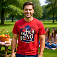 Load image into Gallery viewer, Let Freedom Ring T-Shirt, Patriotic Fireworks Tee, 4th of July, 250th, America's 250th birthday