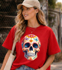 Load image into Gallery viewer, Colorful Sugar Skull T-Shirt | Day of the Dead Floral Skull Tee