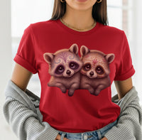 Load image into Gallery viewer, Sugar Skull Raccoons, Day of the Dead Trash Panda Tee, Calavera Raccoon Shirt, Halloween Tee, Dia de los Muertos Gift