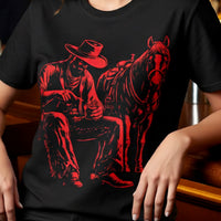 Load image into Gallery viewer, Retro Cowboy and Horse Shirt - Gold Western Graphic Tee - 80s Unisex Country T-Shirt - Edgy Back to School Streetwear Clothes