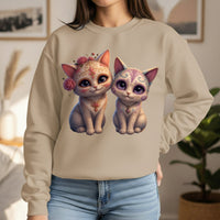 Load image into Gallery viewer, Sugar Skull Kittens, Day of the Dead, Cute Halloween Pullover, Whimsical Cat Lover Gift, Dia de los Muertos Graphic Tee