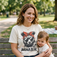 Load image into Gallery viewer, Mama Bear Graphic T-Shirt — Retro Bandana Bear Mom Tee