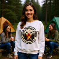 Load image into Gallery viewer, S'mores Appreciation Society Crewneck Sweatshirt, Roast, Relax, Repeat Camping Graphic
