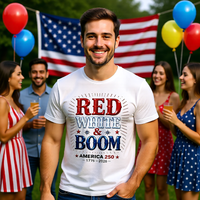 Load image into Gallery viewer, "Red White &amp; Boom" America 250 Patriotic Tee (1776–2026)